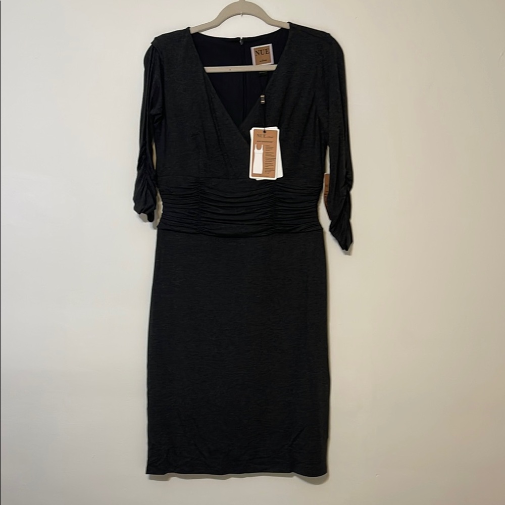 Nue by Shani Black Sheath Dress with Cuffed 3/4 Sleeves